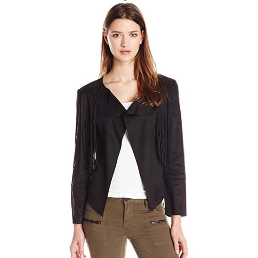 Buffalo David Bitton Western Black Fringe Faux Suede Blazer SM